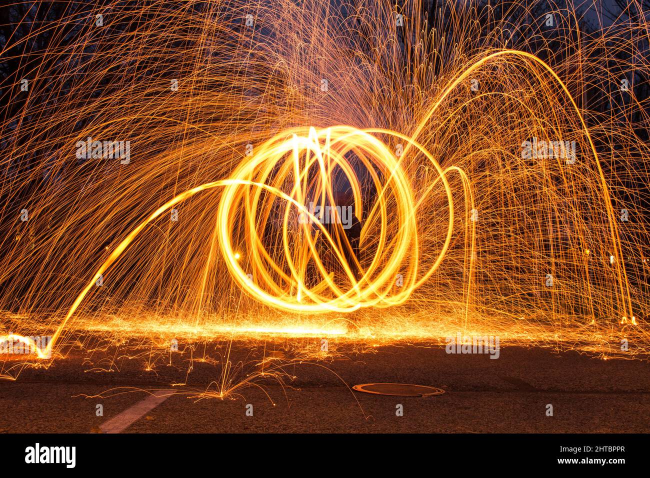 Beautiful steel wool long exposure image outdoors at night perfect