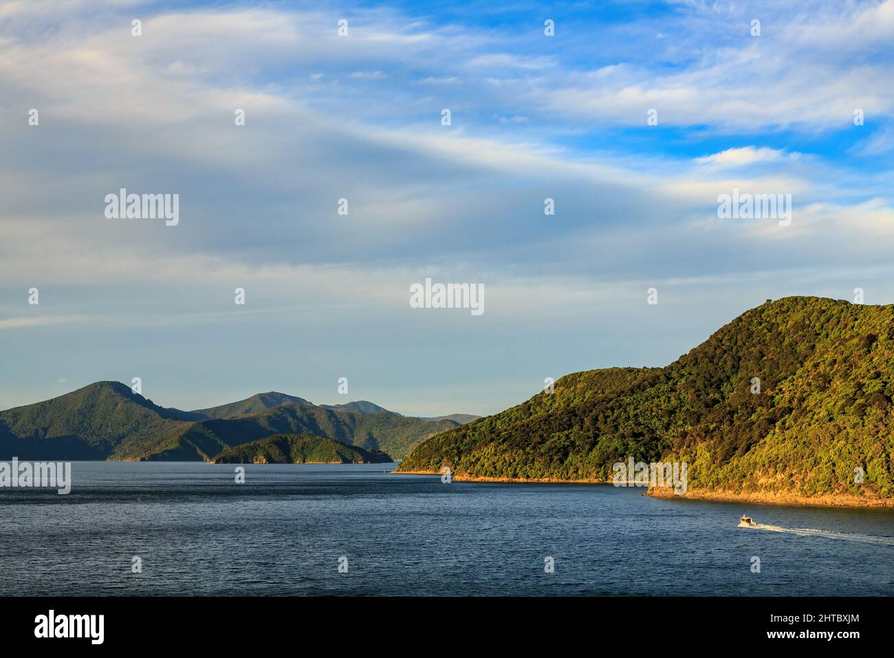 Queen Charlotte Sound, one of the Marlborough Sounds, a group of drowned valleys in the South Island of New Zealand Stock Photo
