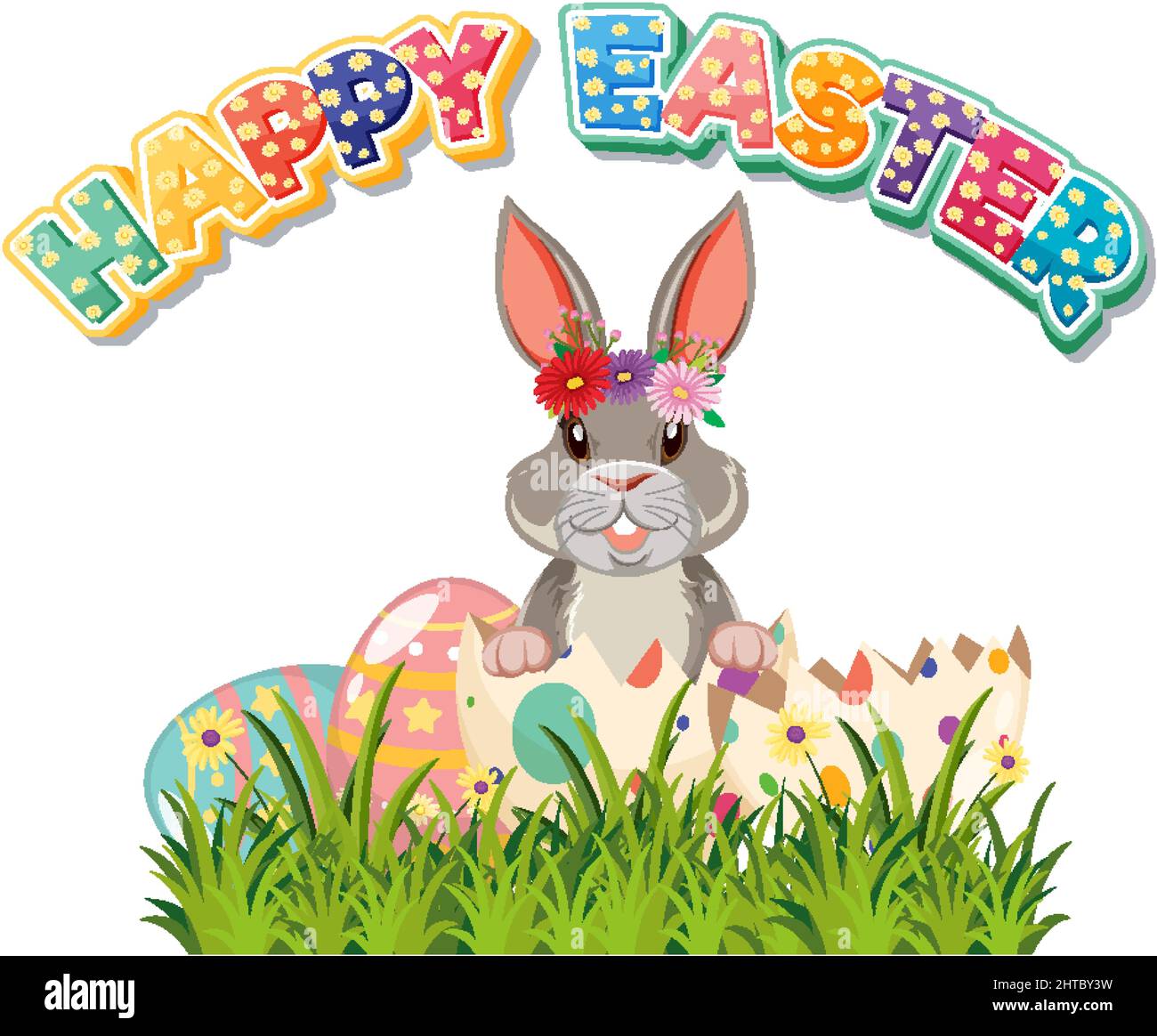 Happy Easter design with bunny and eggs illustration Stock Vector Image ...