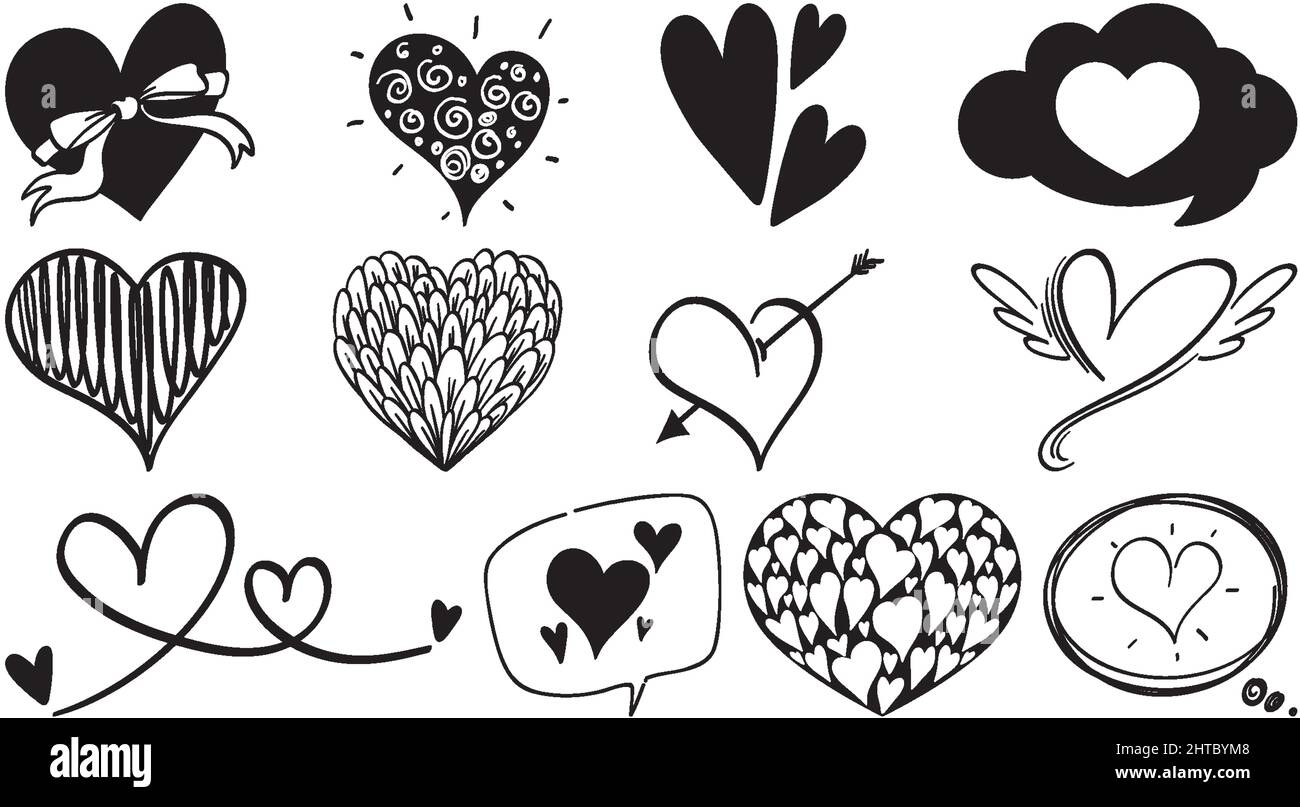 Black hand drawn hearts set illustration Stock Vector Image & Art - Alamy