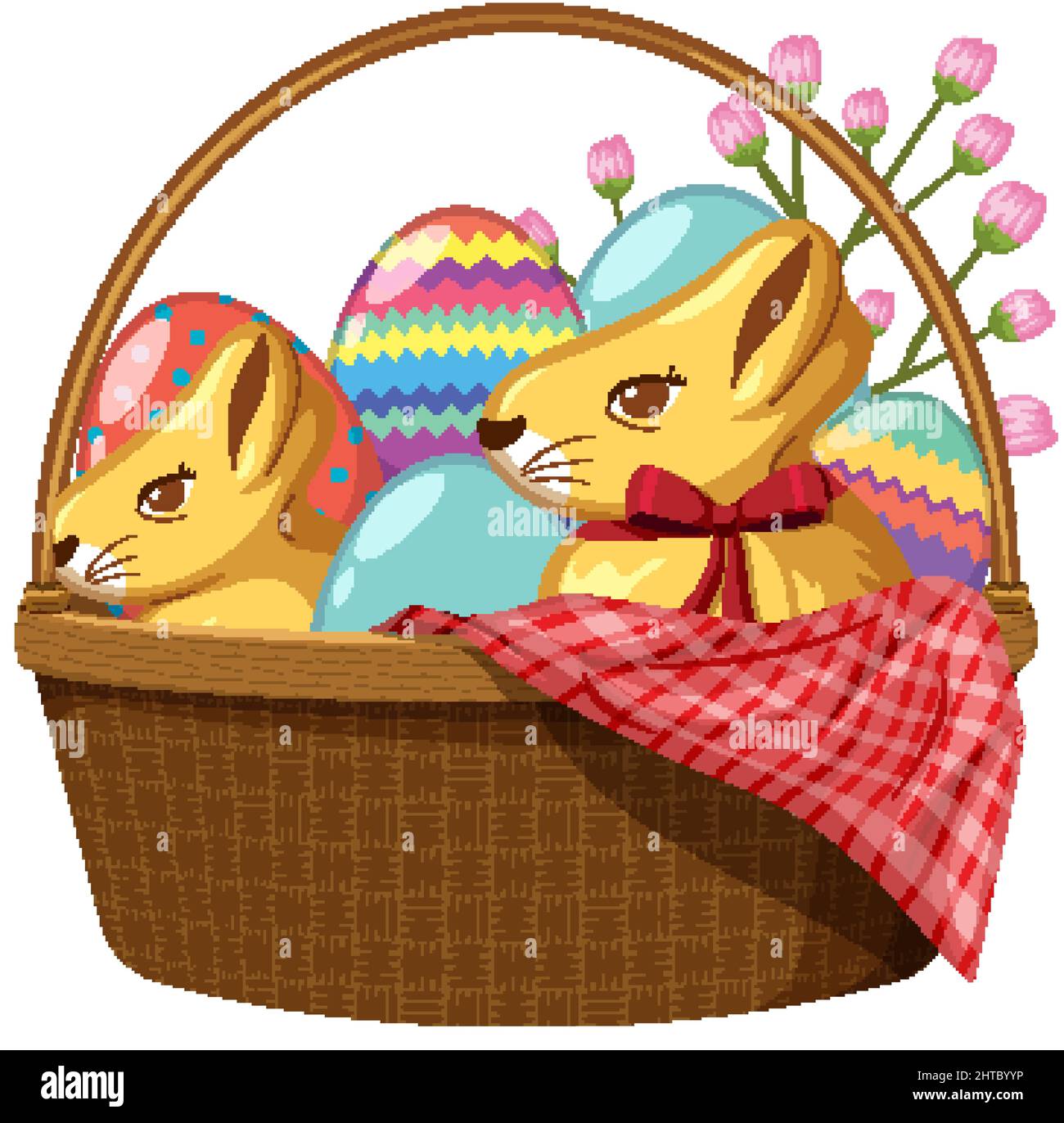 Basket full of eggs and chocolate bunnies illustration Stock Vector ...