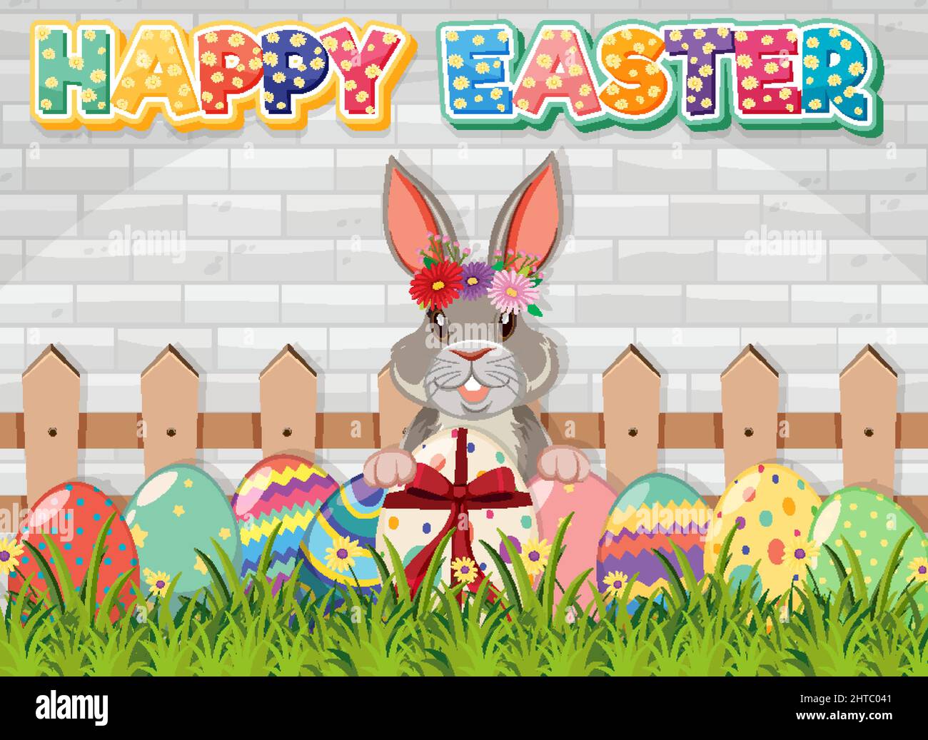 Happy Easter design with bunny and eggs illustration Stock Vector Image ...