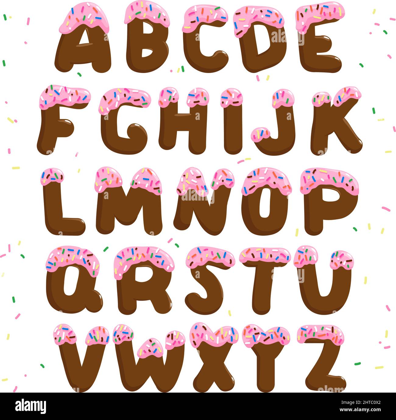 Chocolate alphabet with pink frosting and colorful sprinkles. Vector ...