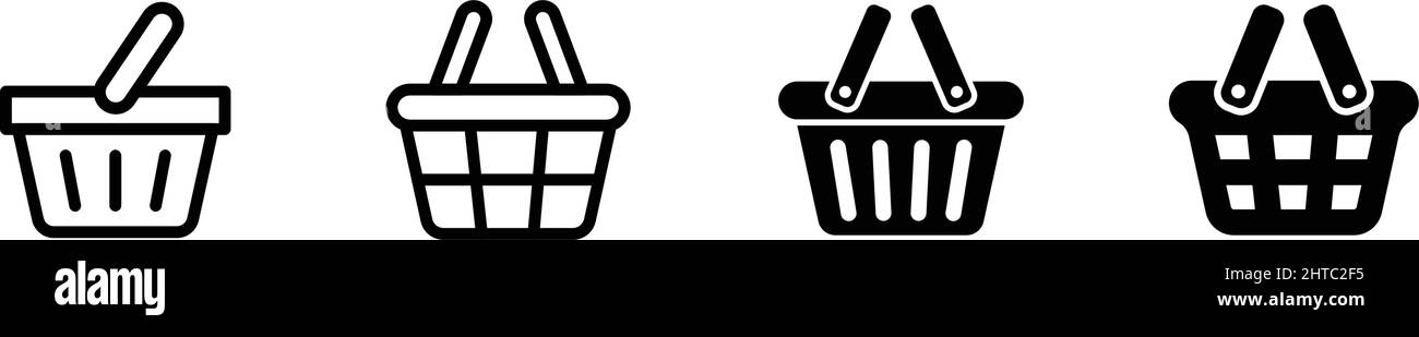 Shopping basket icon set, outlined and flat style Stock Vector Image ...