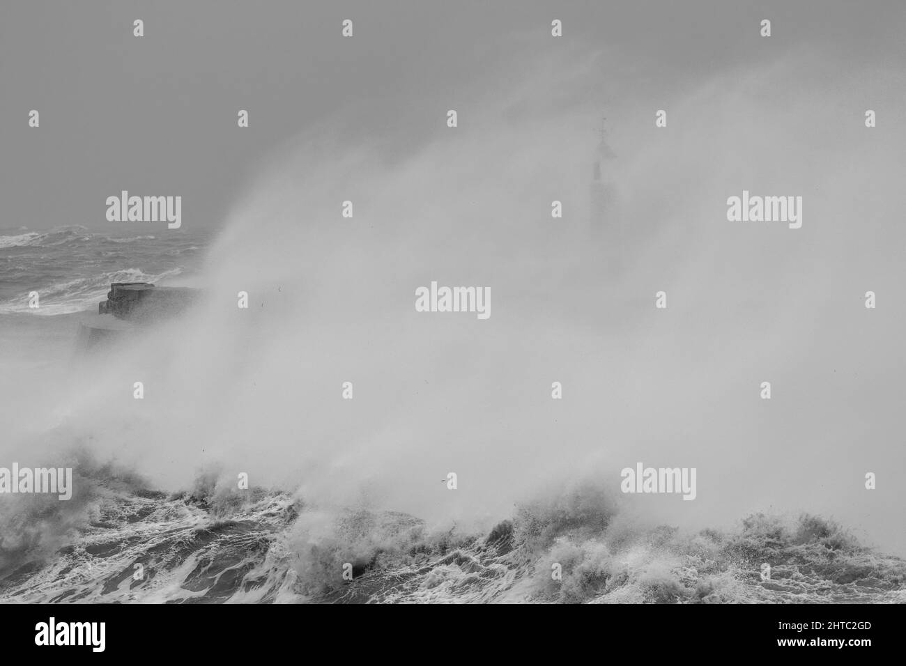 Storm Franklin hitting the small harbour town Watchet in Somerset. Stock Photo