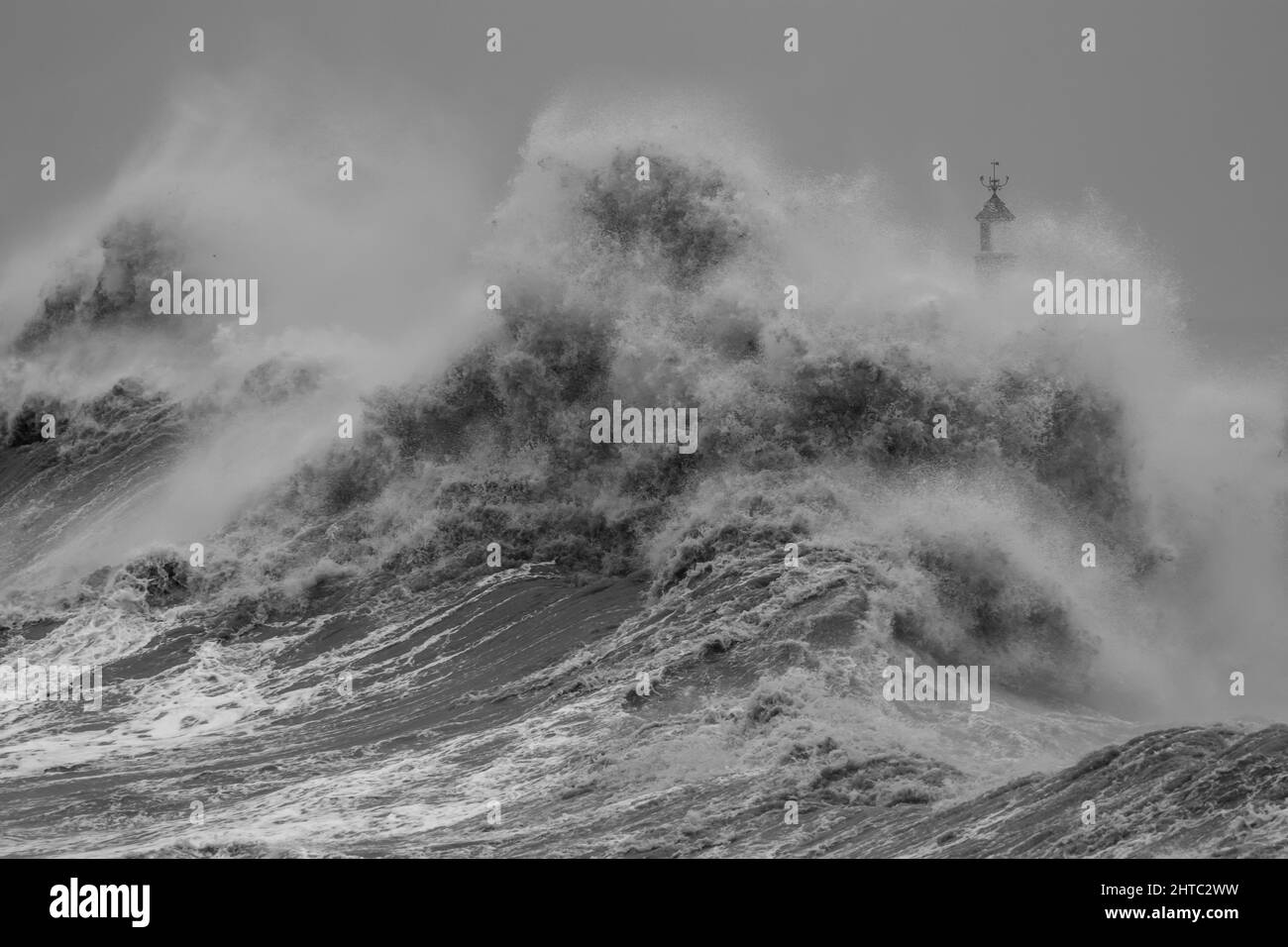 Storm Franklin hitting the small harbour town Watchet in Somerset. Stock Photo