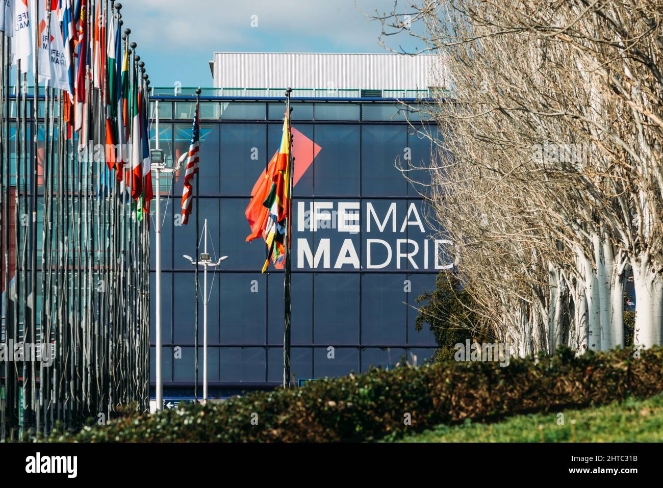 Madrid, Spain - February 27, 2022: Ifema is an entity charged with the organisation of fairs, halls and congresses in their facilities in Madrid. Stock Photo