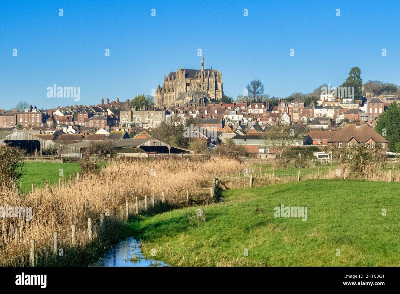 The market town of Arundel, West Sussex, with its skyline dominated by the Roman Catholic Cathedral Stock Photo
