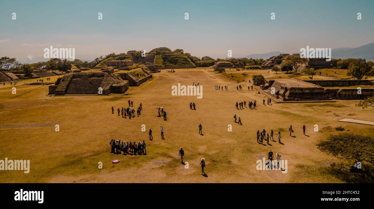 Ancient Zapotec structures inside Monte Alban Archaeological Zone in Mexico Stock Photo