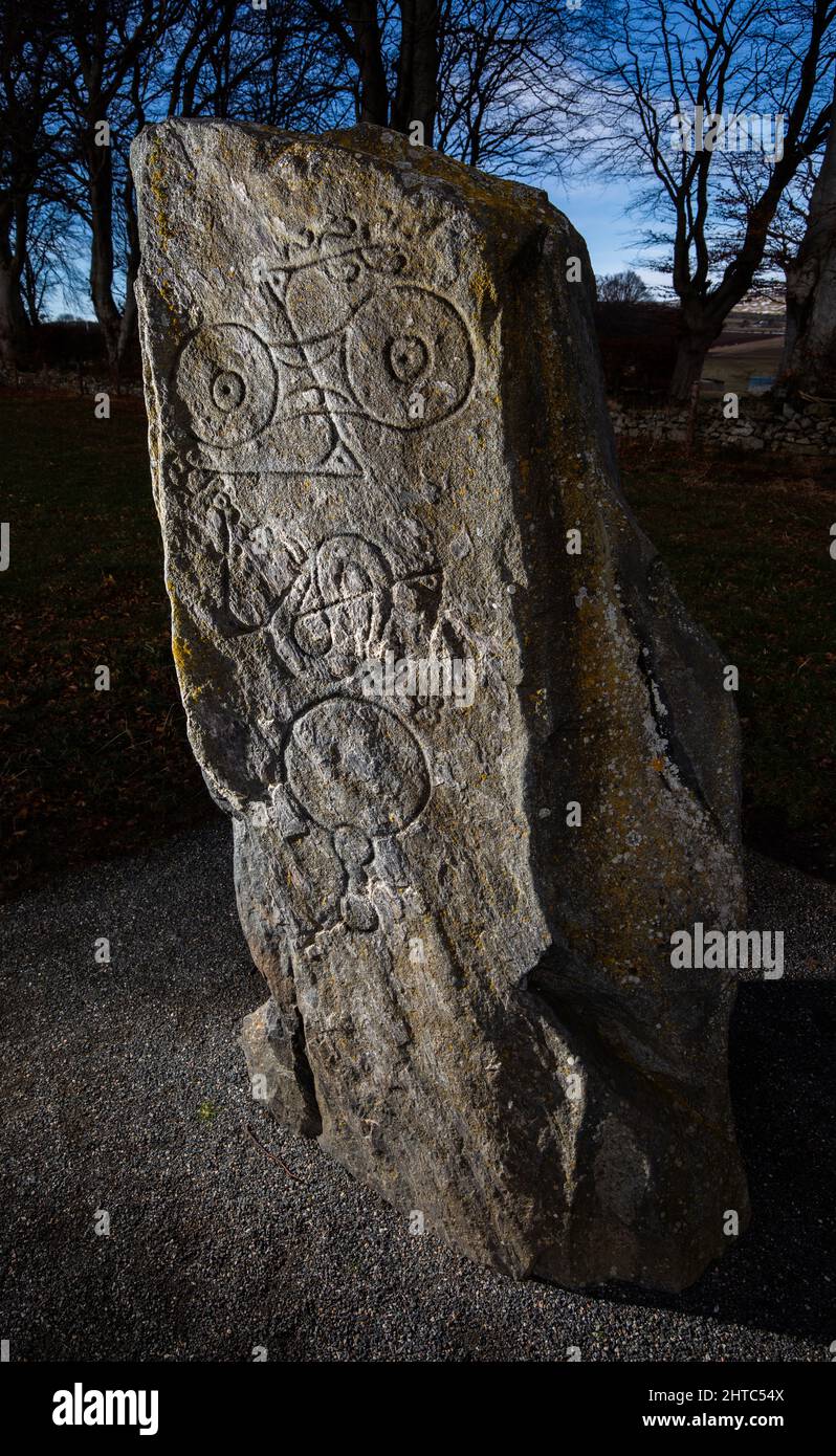 The Picardy Stone, a carved Pictish symbol stone near Insch in Aberdeenshire, Scotland Stock Photo