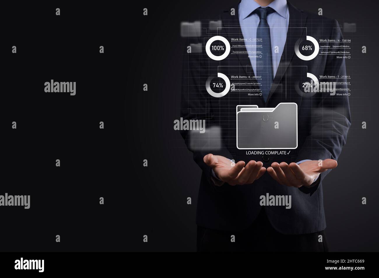 Business developer hand using board framework on virtual modern computer showing innovation Agile software development lean project management tool fa Stock Photo