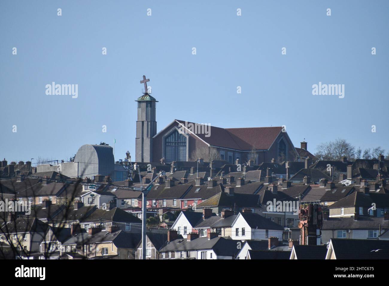 The Cross on the Church of the Ascension has been damaged in Storm Franklin, Cork City. Ireland Stock Photo