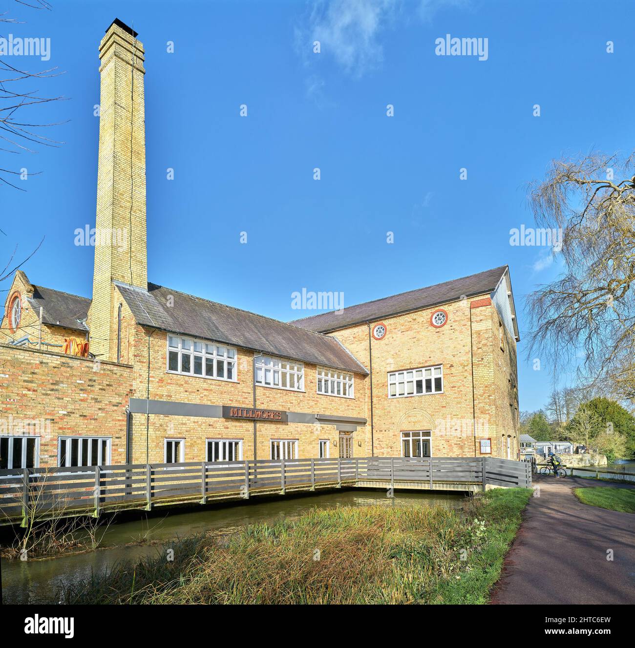 The Millworks, former mill, now converted to a restaurant by the river Cam, Cambridge, England. Stock Photo