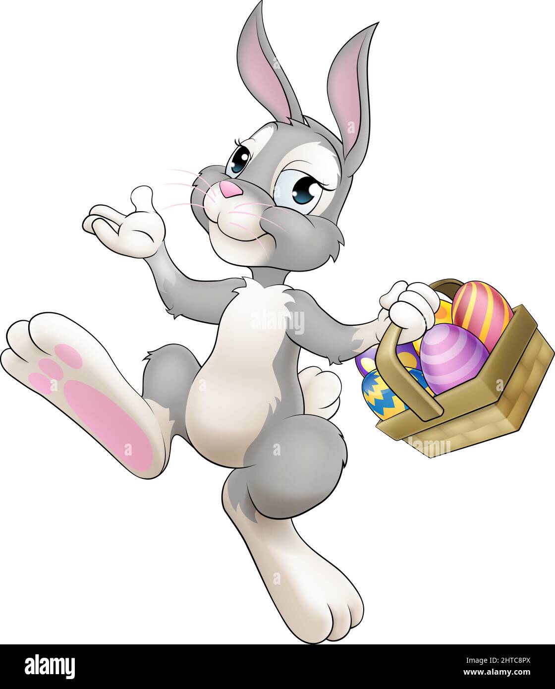 Easter Bunny Cartoon Rabbit With Eggs Basket Stock Vector