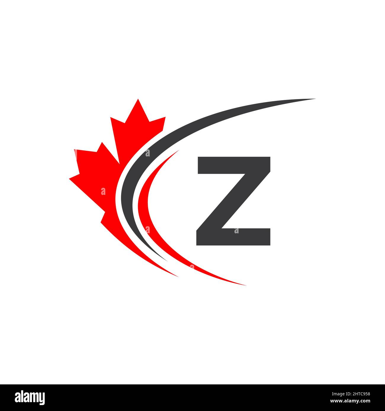 Maple Leaf On Letter Z Logo Design Template. Canadian Business Logo, Company And Sign On Red Maple Leaf With Z Letter Vector Stock Vector