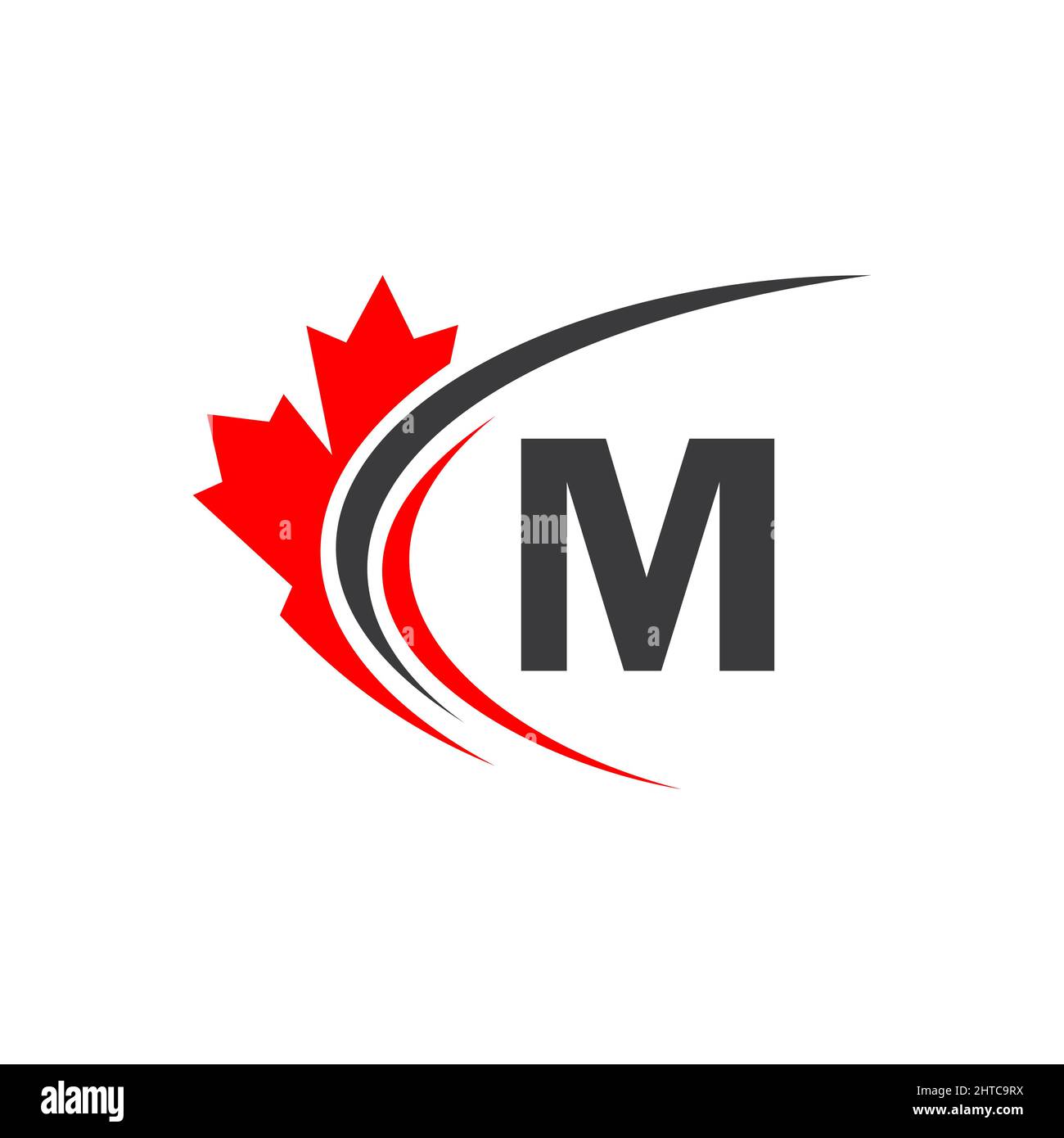 Maple Leaf On Letter M Logo Design Template. Canadian Business Logo, Company And Sign On Red Maple Leaf With M Letter Vector Stock Vector