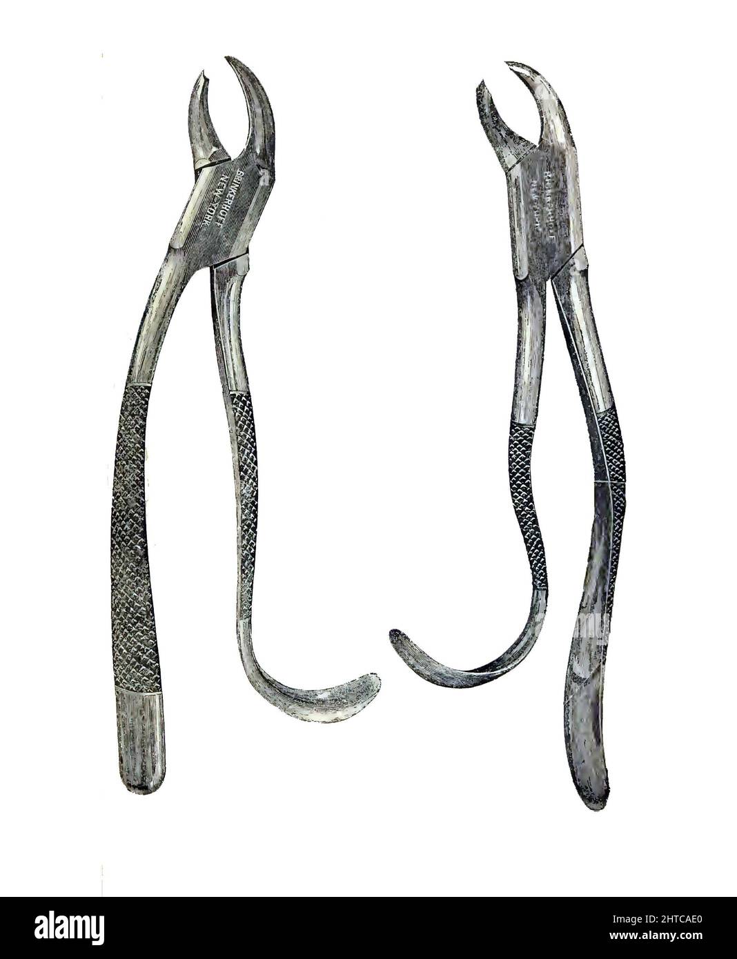 Vintage book page with an illustration of surgical tool design Stock