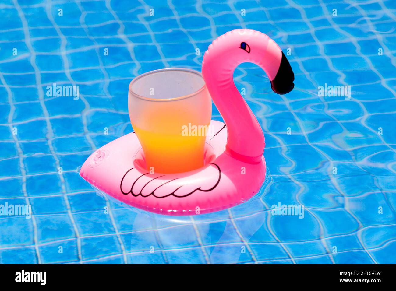 Pink Flamingo Inflatable Drink Holder with a Plastic Cup. Fun Summer