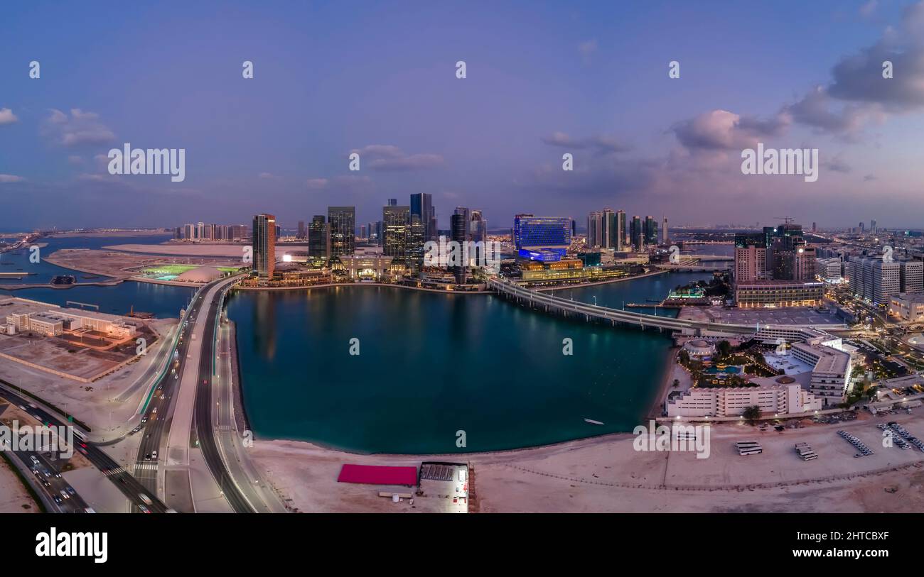 Aerial view on Al Reem island in Abu Dhabi at blue hour Stock Photo Alamy