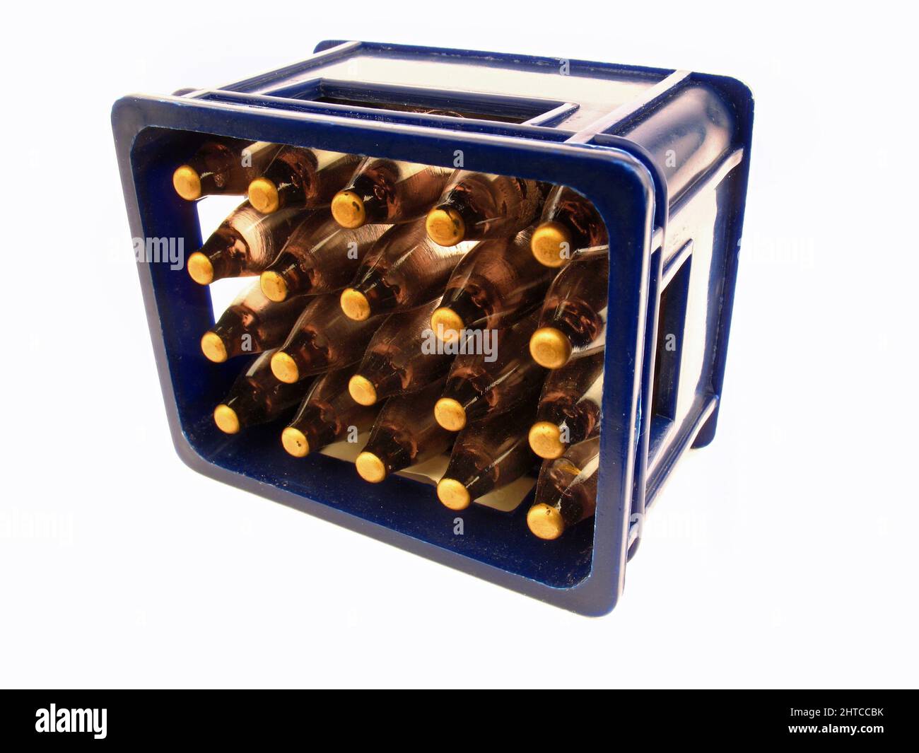 Beer glass or beer case as a symbol of alcohol addiction and beer price Stock Photo