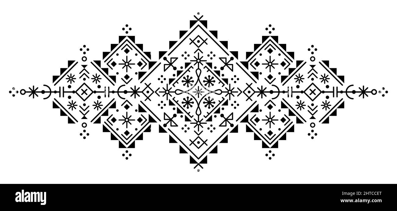Nordic Icelandic style geometric tribal line art vector design set, black and white pattern collection inspired by Viking runes Stock Vector