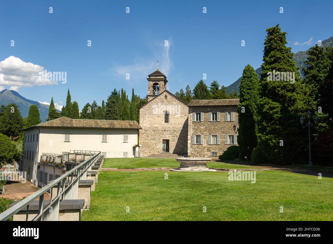Europe, Italy, Lombardy, Colico, Medieval Cistercian Abbey of Piona (Abbey Priory of Piona) on the Lecco branch of Lake Como. Stock Photo