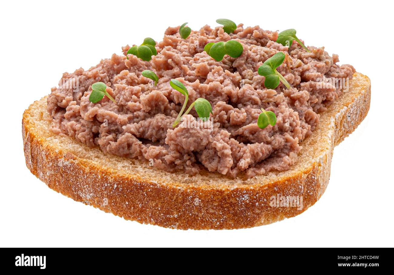 Bread with liver pate isolated on white background Stock Photo Alamy