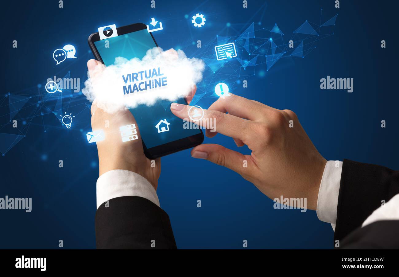Hand using smartphone with cloud technology concept Stock Photo - Alamy