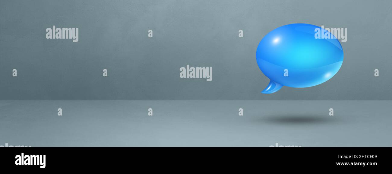 3D blue speech bubble isolated on grey banner background Stock Photo ...