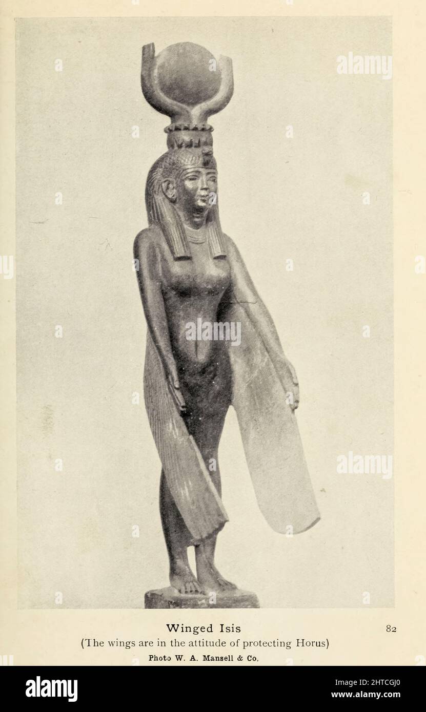 Winged Isis. Isis was a major goddess in ancient Egyptian religion whose worship spread throughout the Greco-Roman world. Isis was first mentioned in the Old Kingdom From the book '  Myths and legends : ancient Egypt ' by Lewis Spence, Published Boston : D.D. Nickerson 1910 Stock Photo