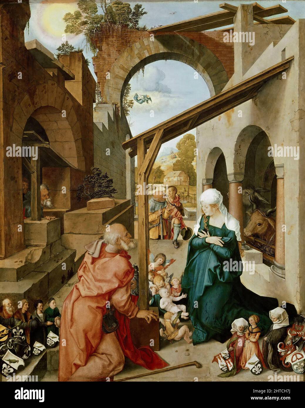 Paumgartner altarpiece, central panel: The Nativity of Christ, after 1503. Found in the Collection of the Alte Pinakothek, Munich. Stock Photo
