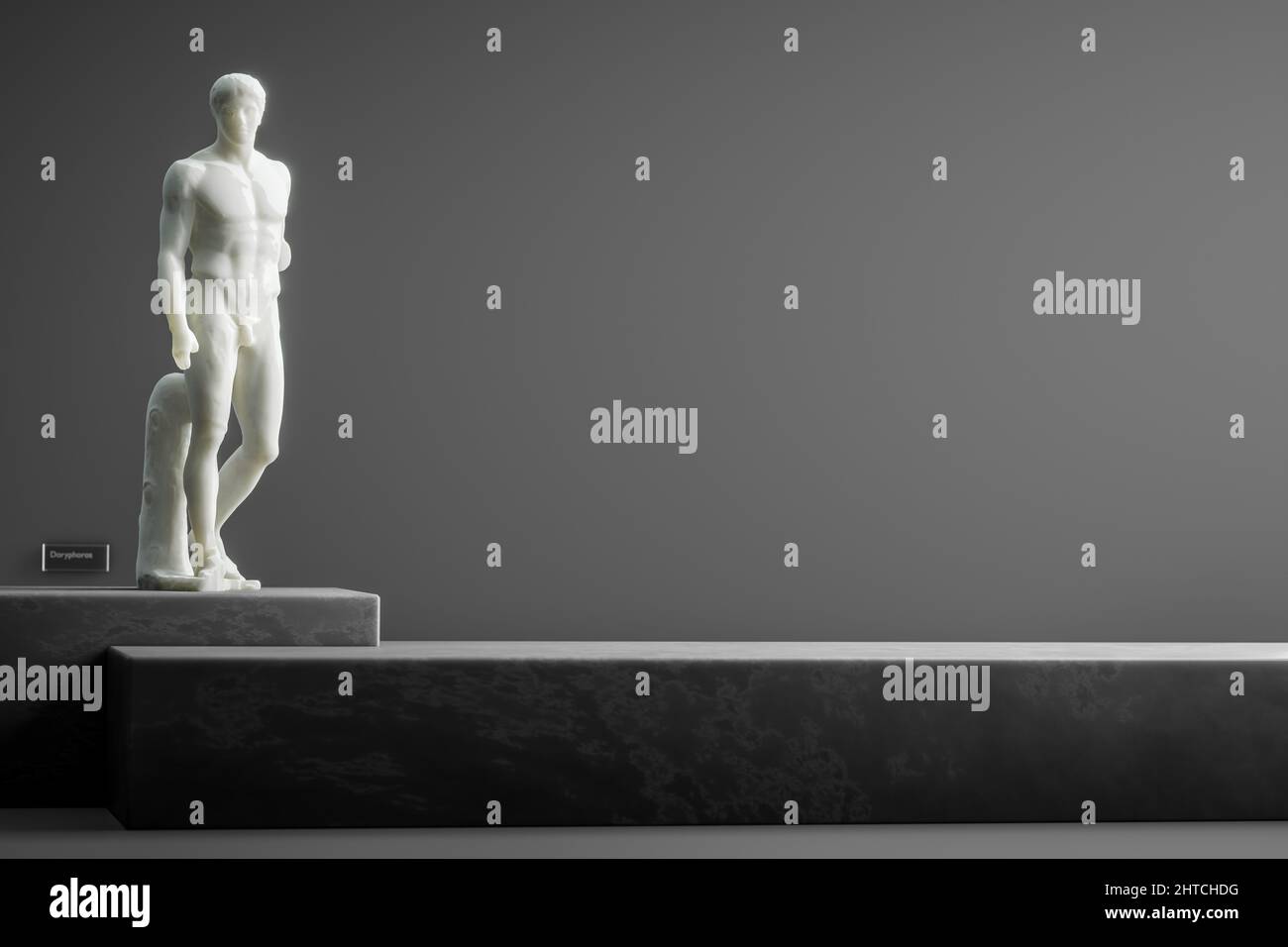 3D rendering of the statue of Doryphoros in a virtual museum in a grey background Stock Photo