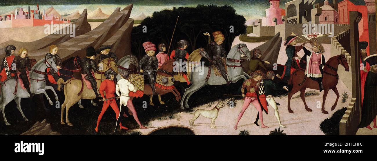 Procession of the knights near a city, c. 1450. Found in the Collection of the Accademia Carrara, Bergamo. Stock Photo