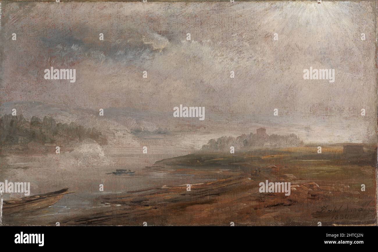 The Elbe on a foggy Morning, 1830. Found in the Collection of the Nasjonalmuseet for Kunst, Arkitektur og Design, Oslo. Stock Photo
