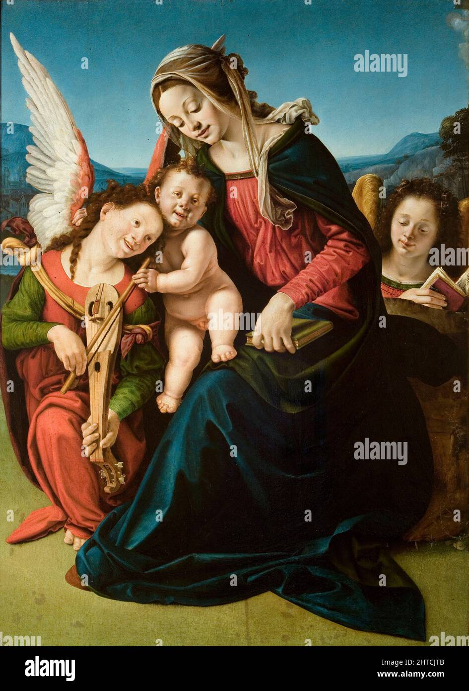 The Virgin and Child with two angels, ca. 1505-1510. Found in the Collection of the Fondazione Cini, Venezia. Stock Photo