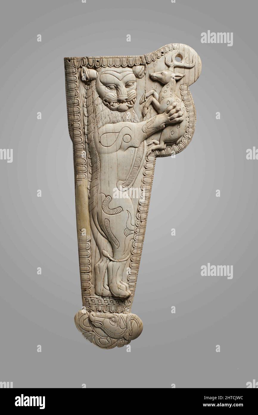 Sheath for an akinakes with a lion grasping a deer. From the Oxus Temple, Takht-i Sangin, 5th-4th century BC. Found in the Collection of the National Museum of Antiquities of Tajikistan, Dushanbe. Stock Photo