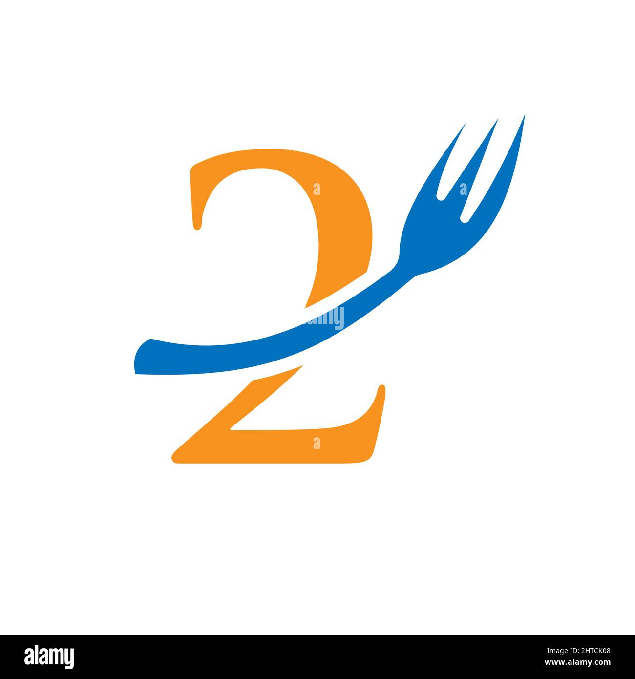 Restaurant Logo Template On Letter 2. Letter 2 Restaurant Logo Sign Design Stock Vector