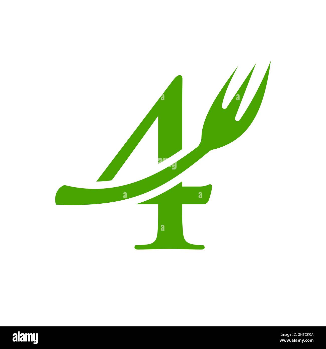 Restaurant Logo Template On Letter 4. Letter 4 Restaurant Logo Sign Design Stock Vector