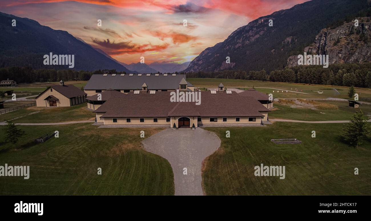 Aerial view of an equestrian centre in Pemberton British Columbia