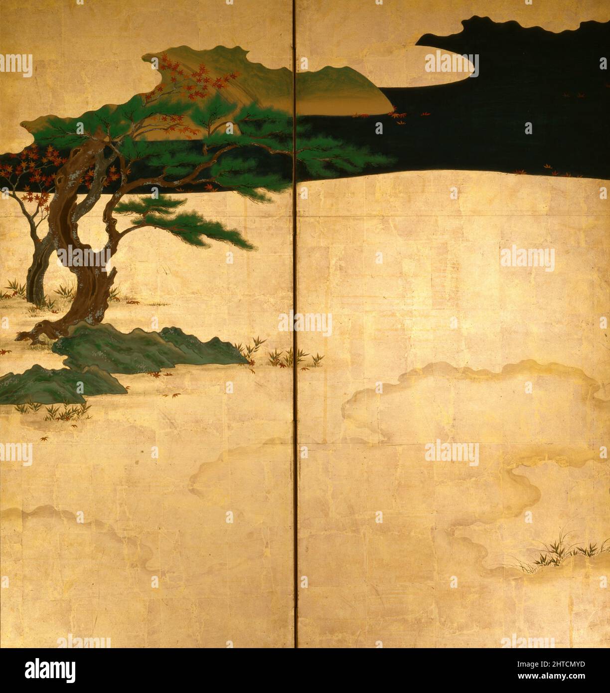 Six-fold screen depicting tales of Ise, 1617-1691. Dimensions: open 273 x 97 cm (height x width). Stock Photo