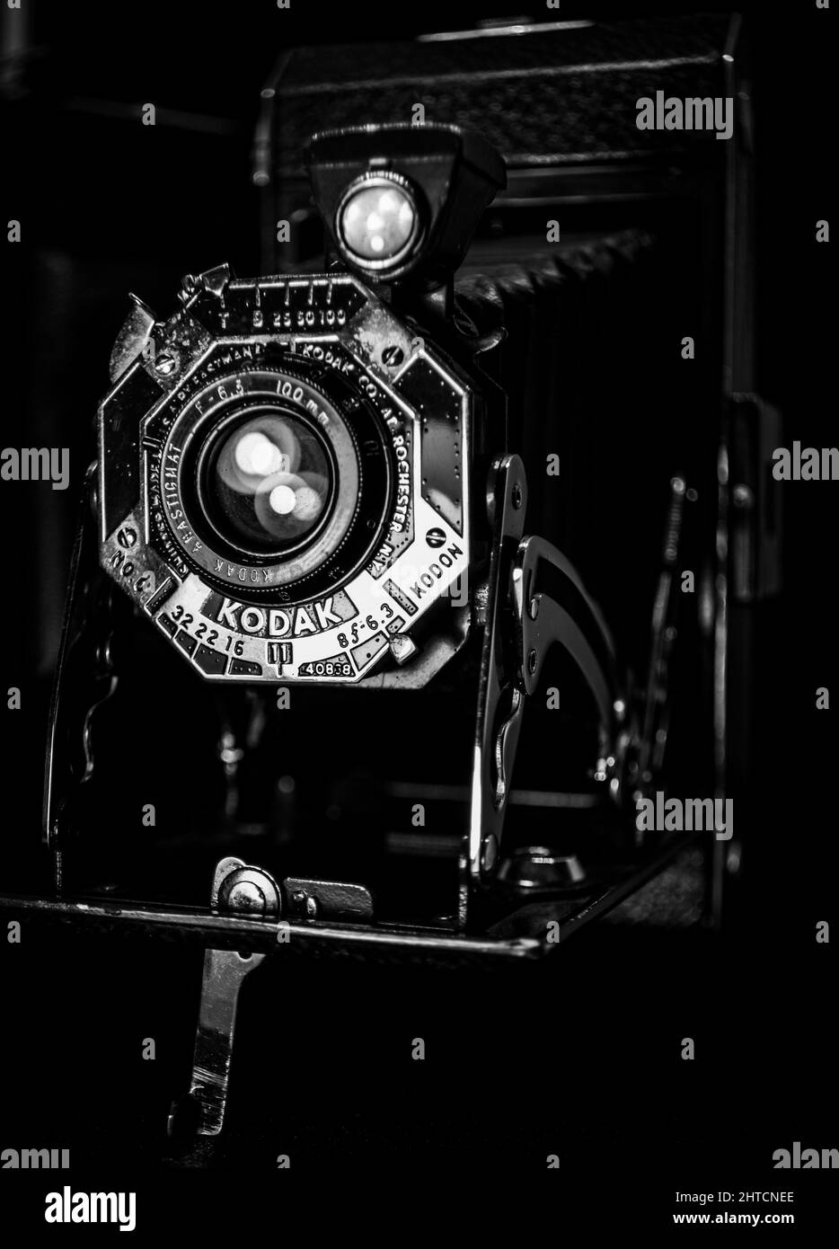 Grayscale of a Kodak folding vintage camera Stock Photo