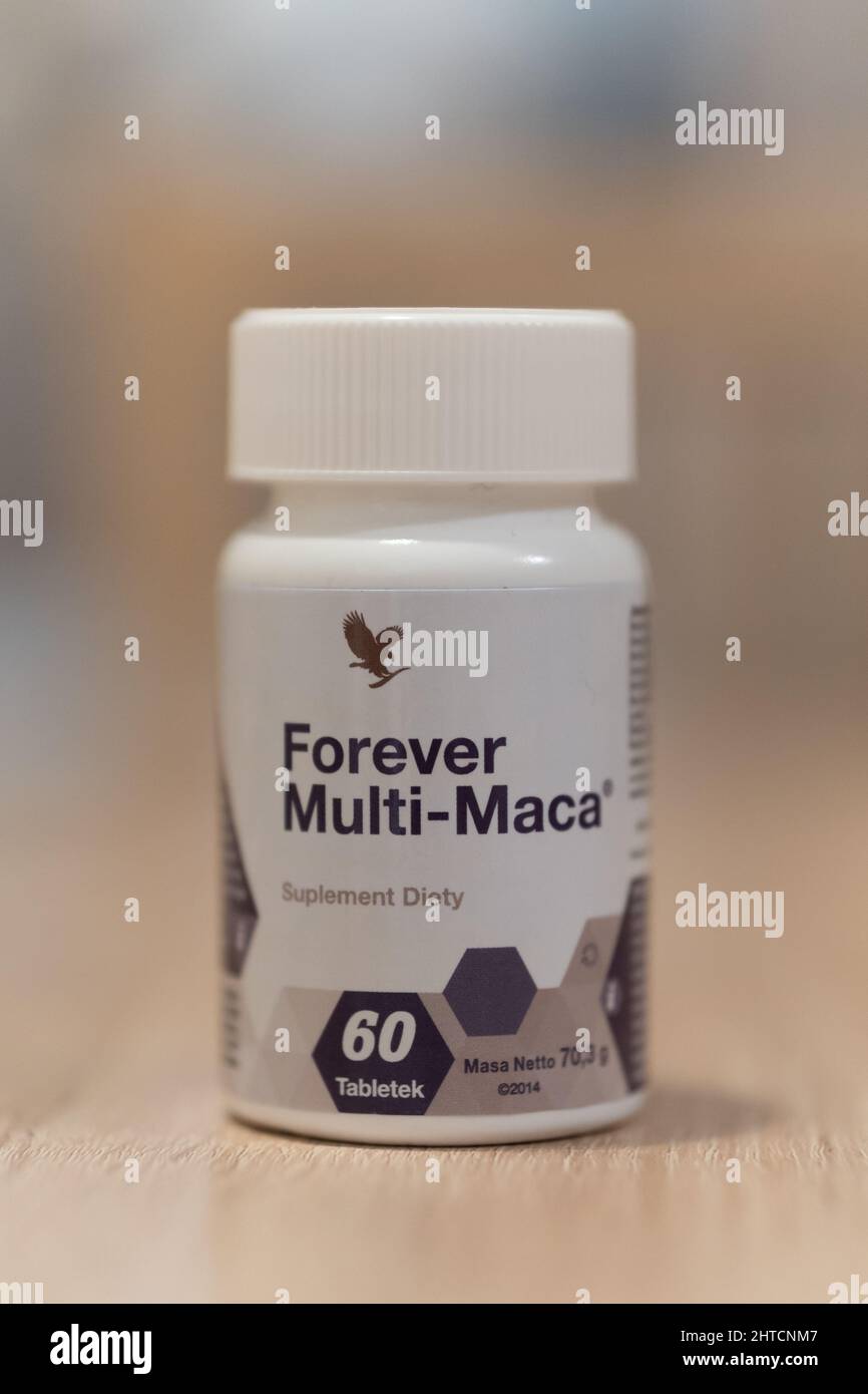 Container of "Forever Multi-Maca" branded diet supplement pills Stock Photo  - Alamy