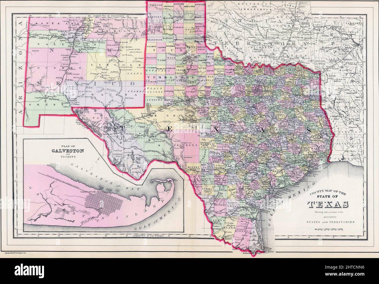 18-19th century detailed map of the State of Texas Stock Photo