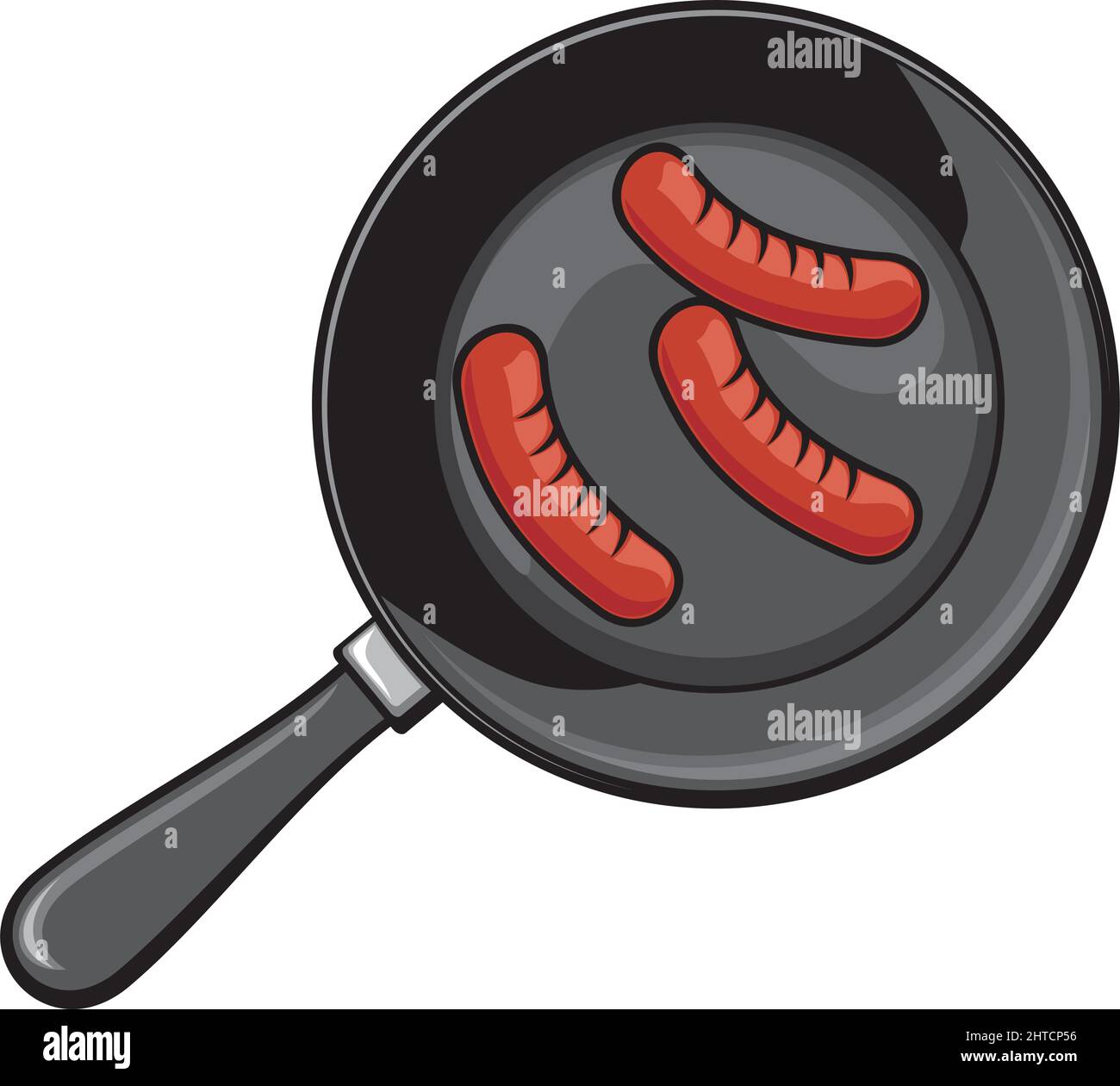 Sausages on frying pan vector illustration Stock Vector Image & Art Alamy