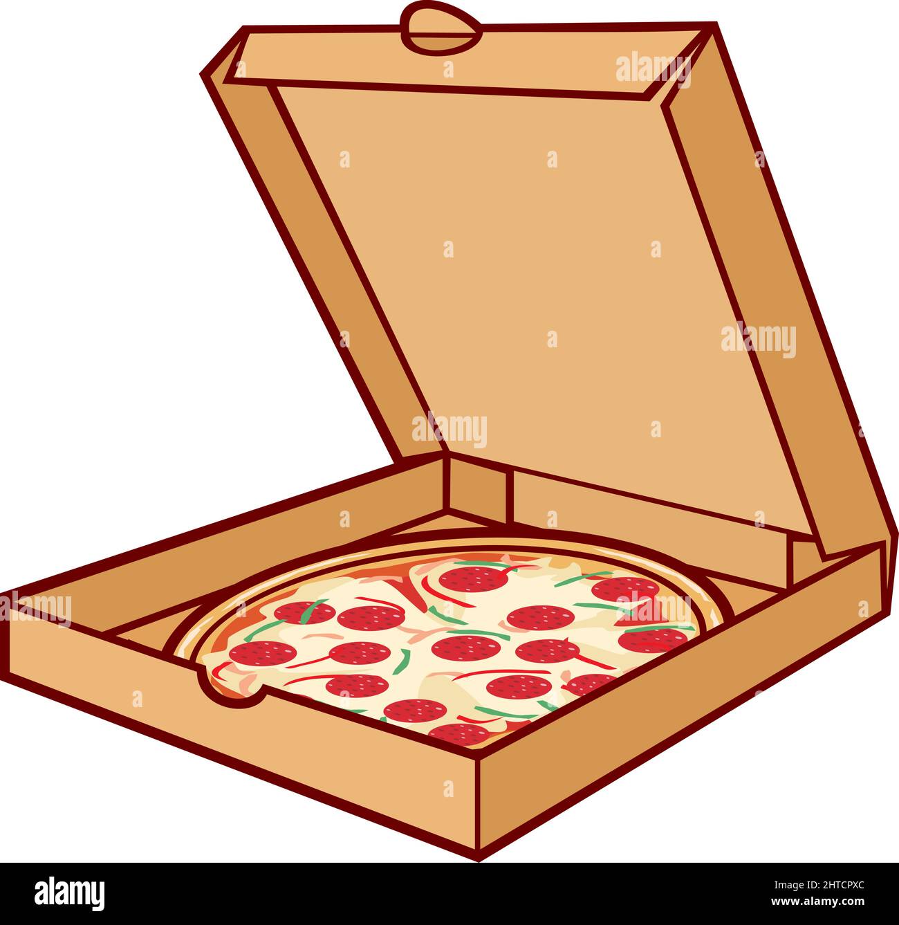 Pizza on cardboard (box) vector illustration Stock Vector
