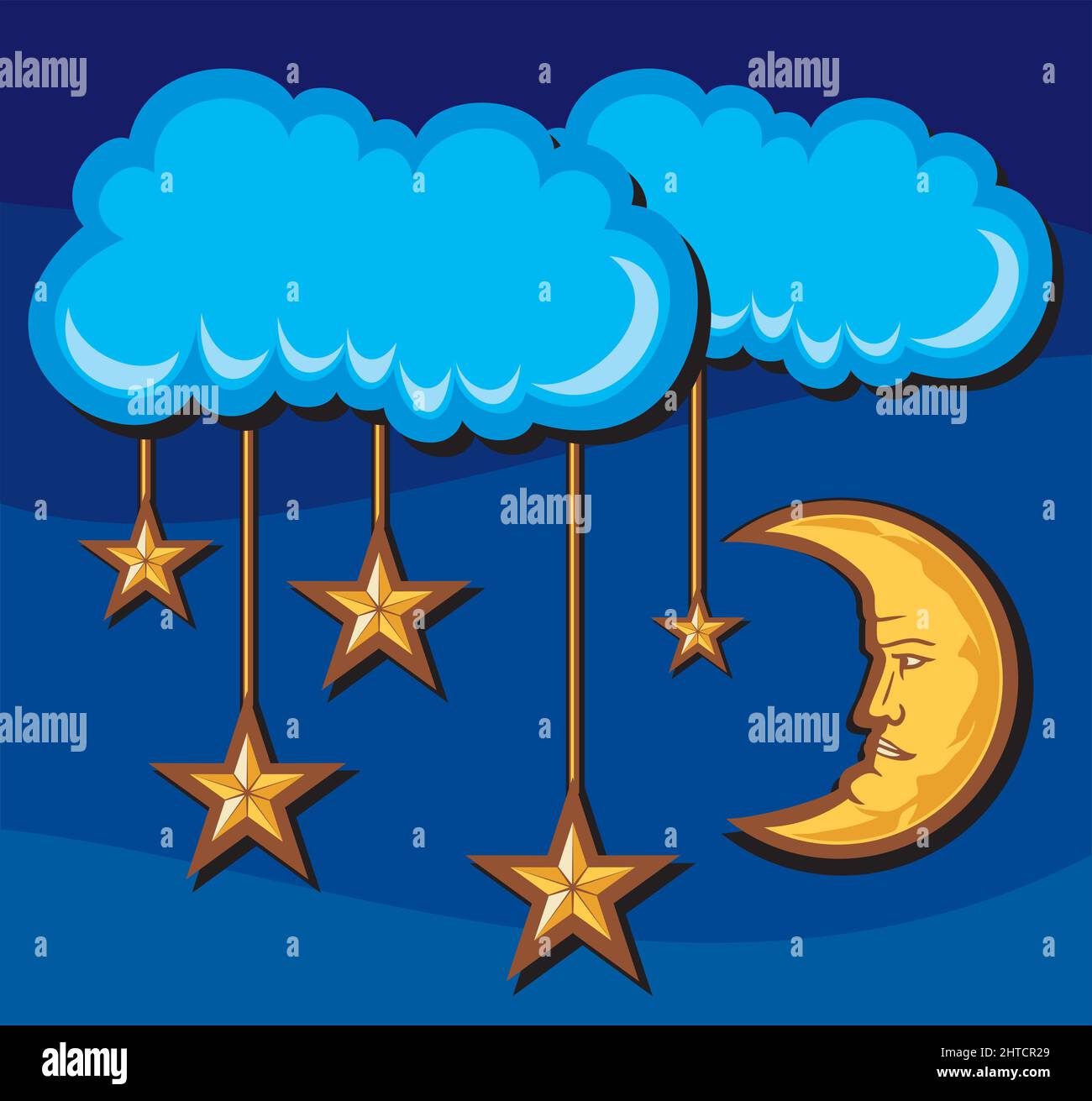 Illustration for a crescent moon with stars in night sky Stock Vector ...