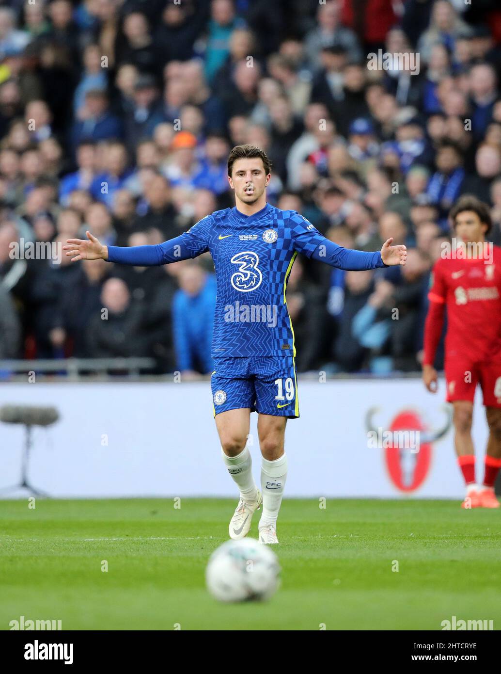 London, UK. 27th Feb, 2022. Mason Mount (C) at the Carabao Cup Final