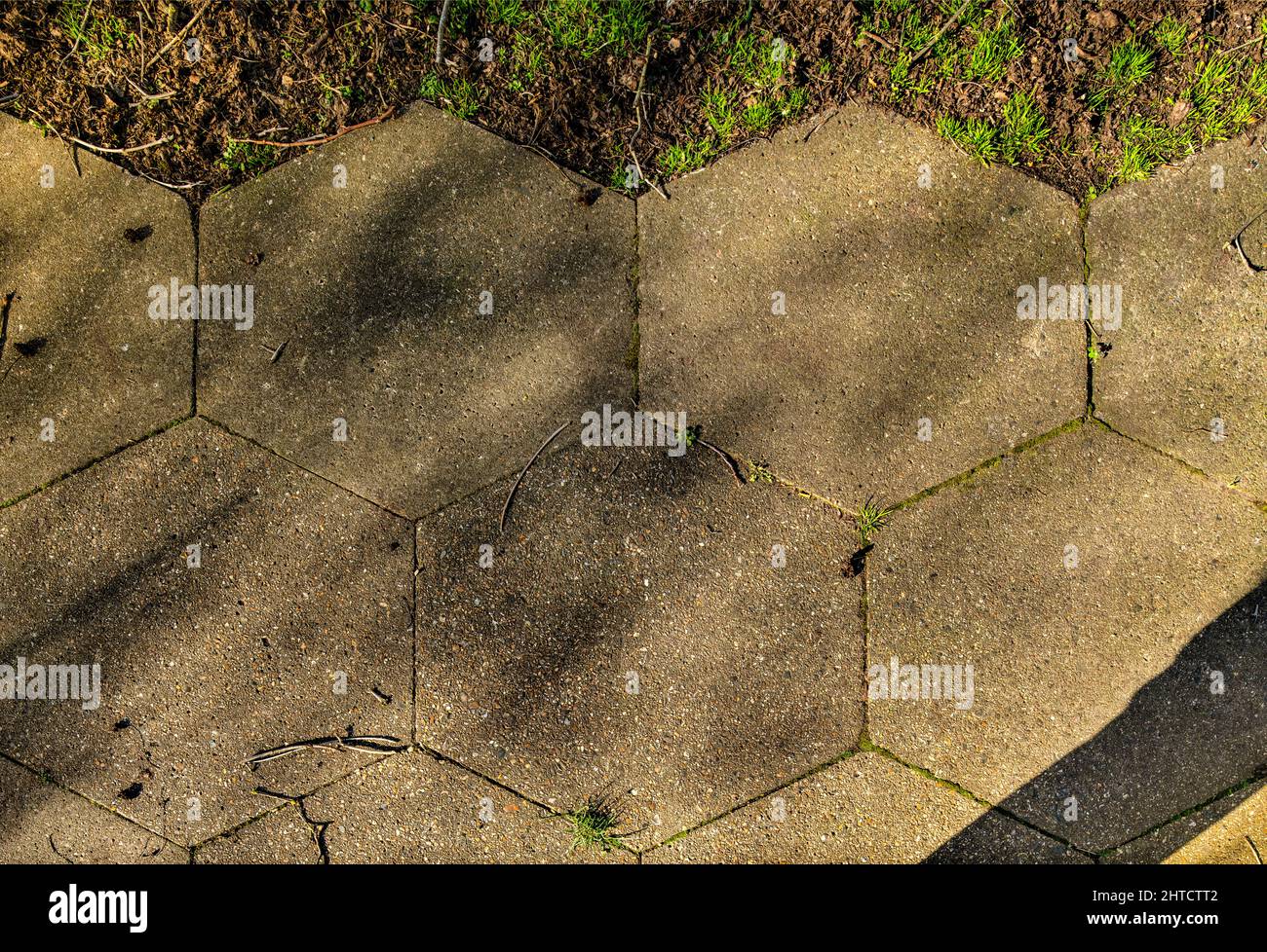 Fieldend Estate,  Strawberry Hill, Twickenham, Richmond upon Thames, London, 2019. Detail of original hexagonal paving tiles on the Fieldend estate. Stock Photo