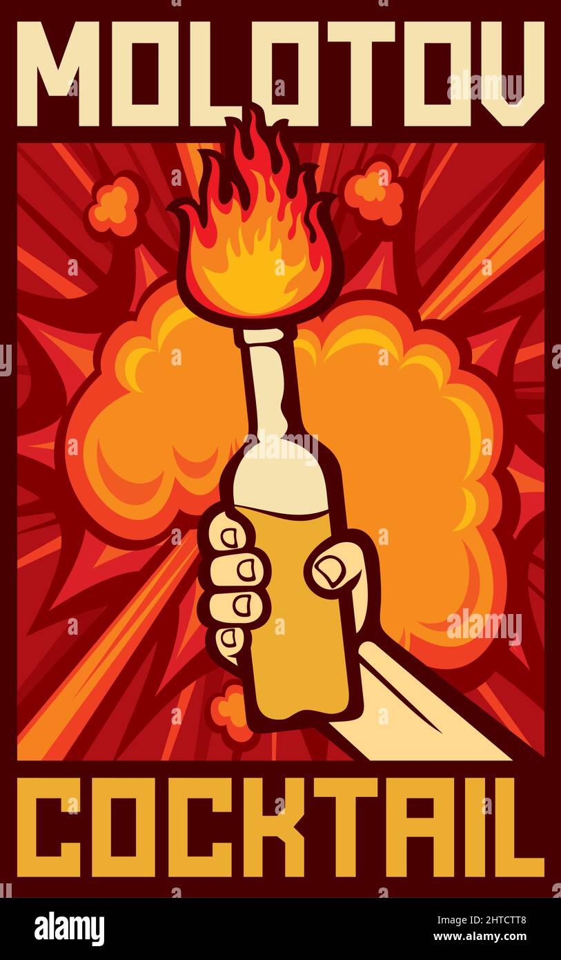 Hand holding a Molotov cocktail poster vector illustration Stock Vector