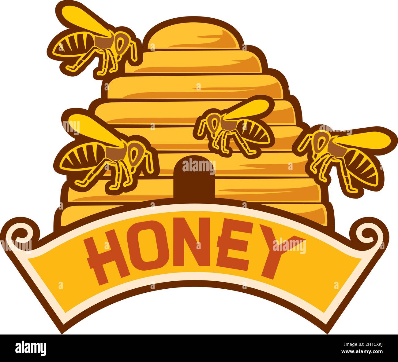 Honey label - bee and beehive vector illustration Stock Vector